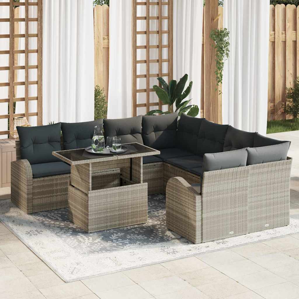 Set Divano da Giardino con cuscino 9 pcs Grigio chiaro