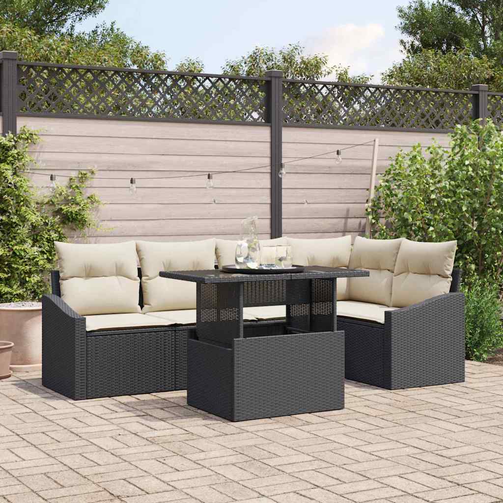 Set Divano da Giardino con cuscino 6 pcs Nero e Crema