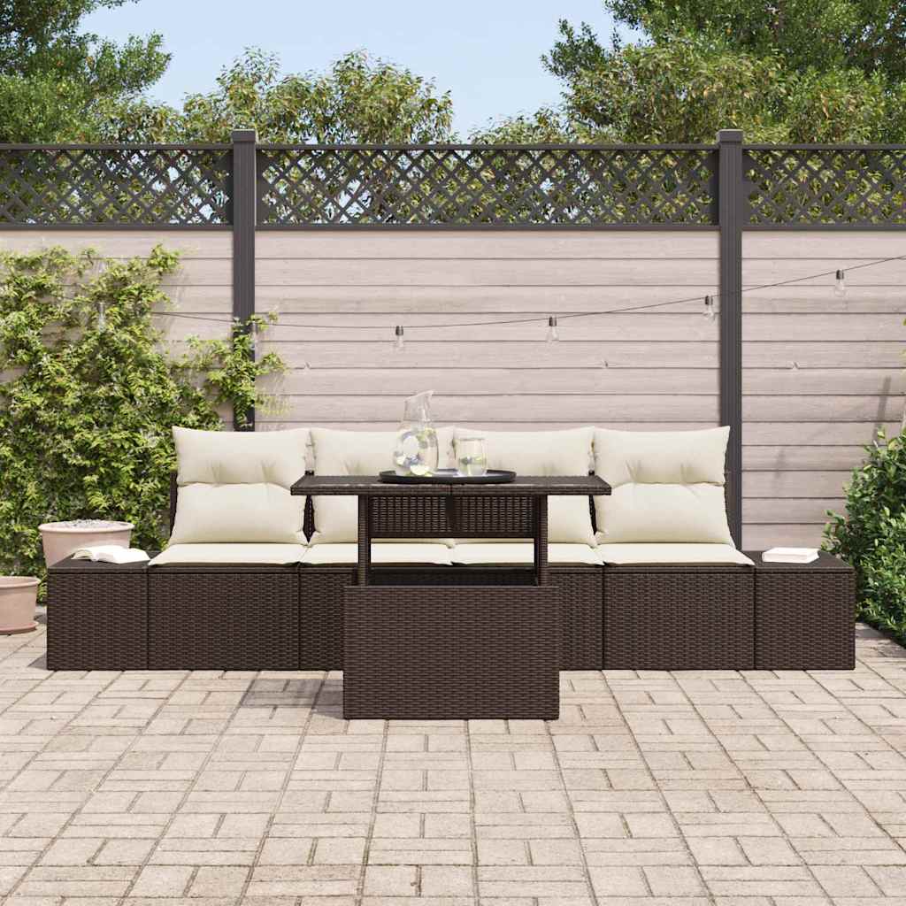 Set Divano da Giardino con cuscino 5 pcs Marrone e Crema