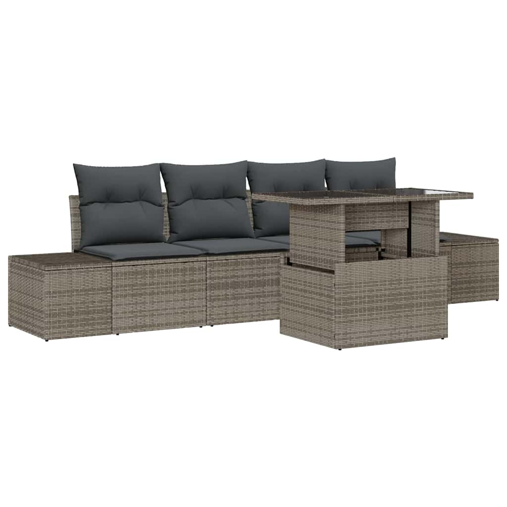 Set Divano da Giardino con cuscino con cuscino 5 pcs Grigio