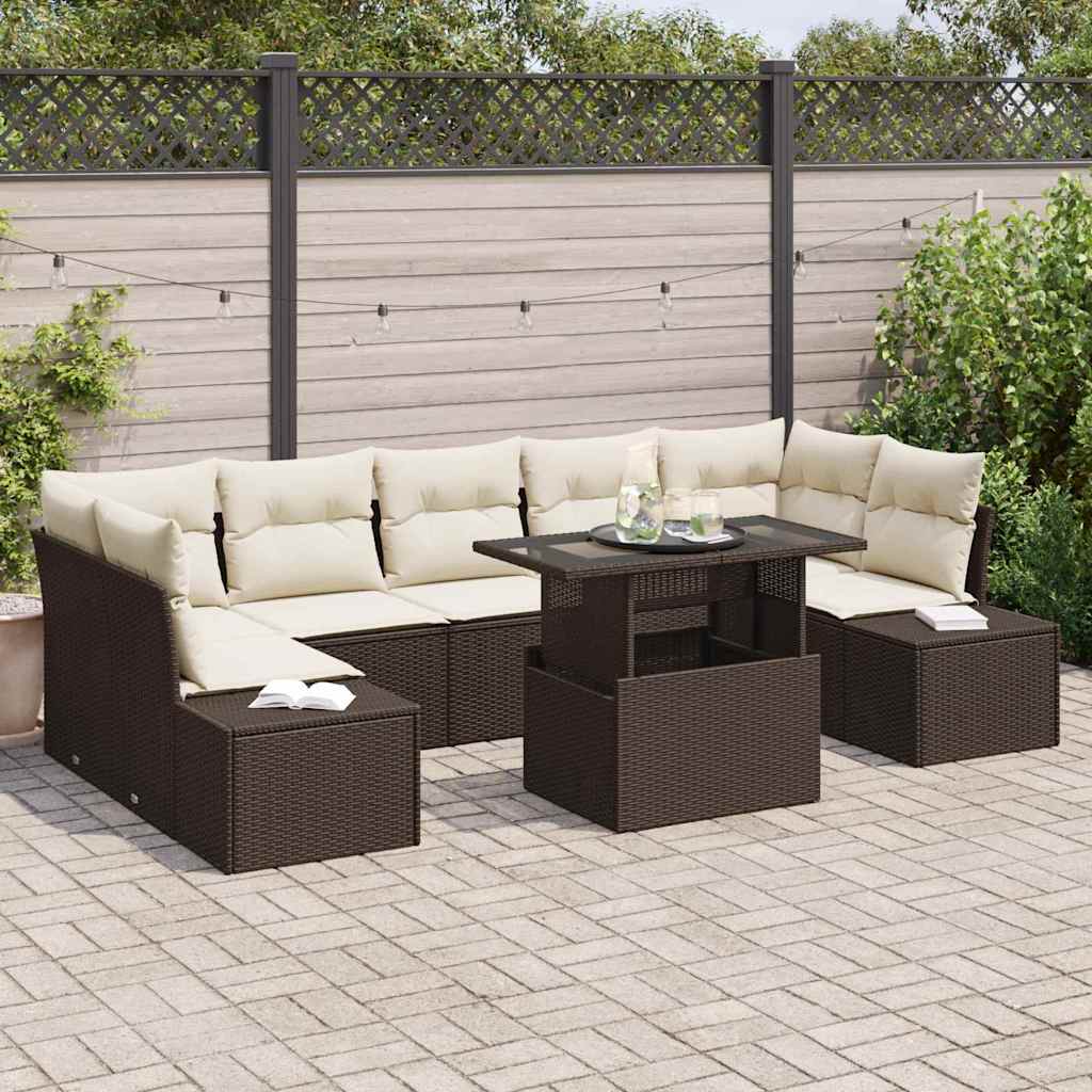 Set Divano da Giardino con cuscino 8 pcs Marrone e Crema