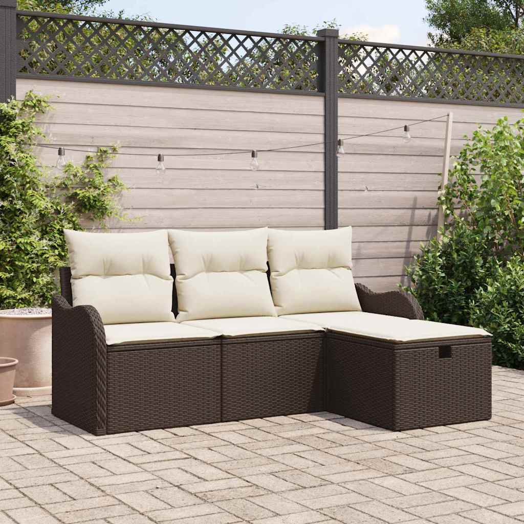 Set Divano da Giardino 4 pcs Marrone e Crema polyrattan
