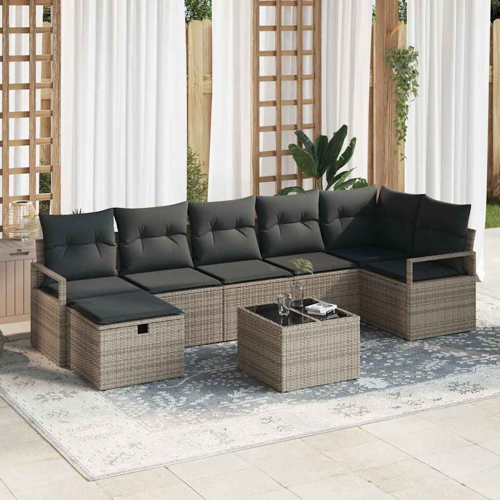 Set di divani con cuscino 8 pcs Grigio polyrattan