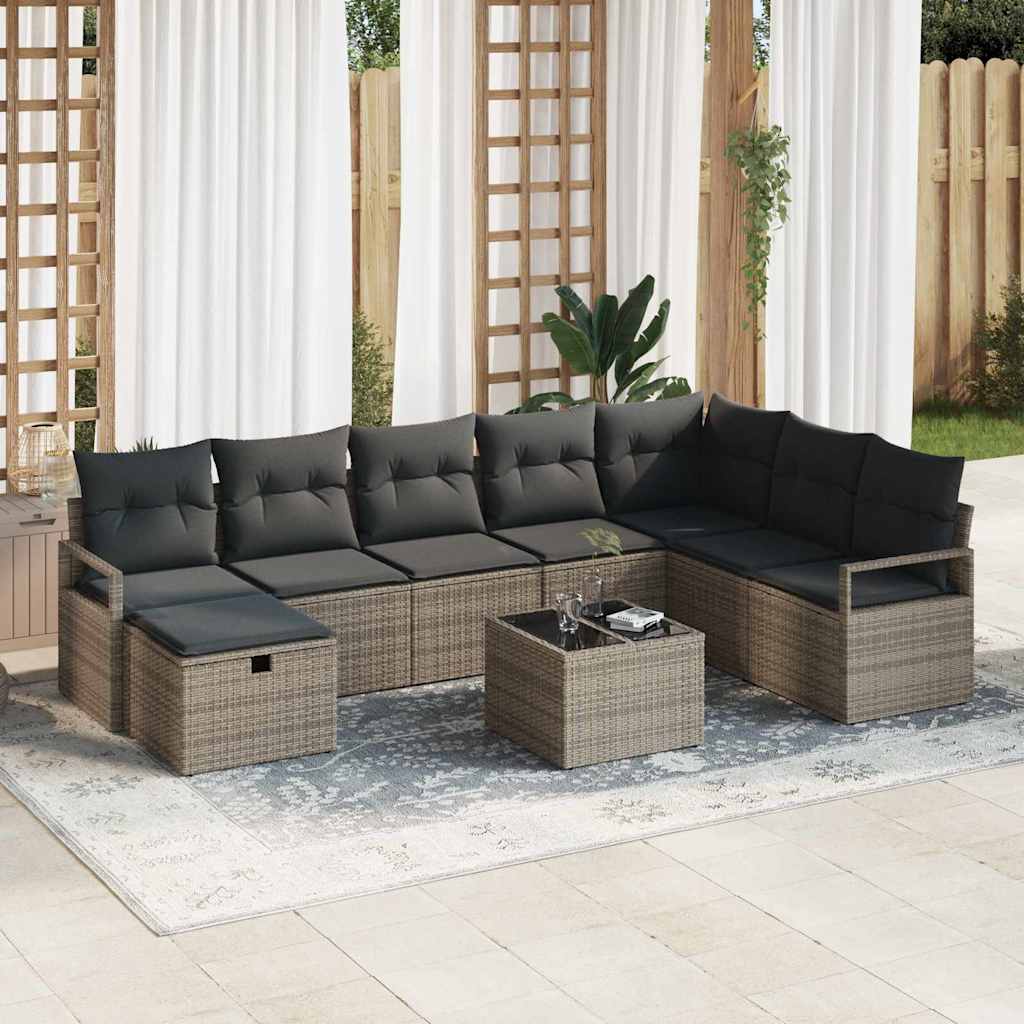Set di divani con cuscino 9 pcs Grigio polyrattan