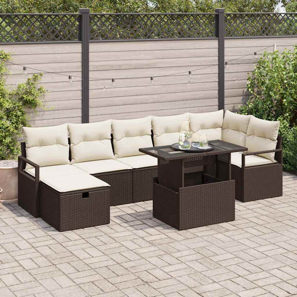 Set Divano da Giardino con cuscino 8 pcs Marrone Poly Rattan