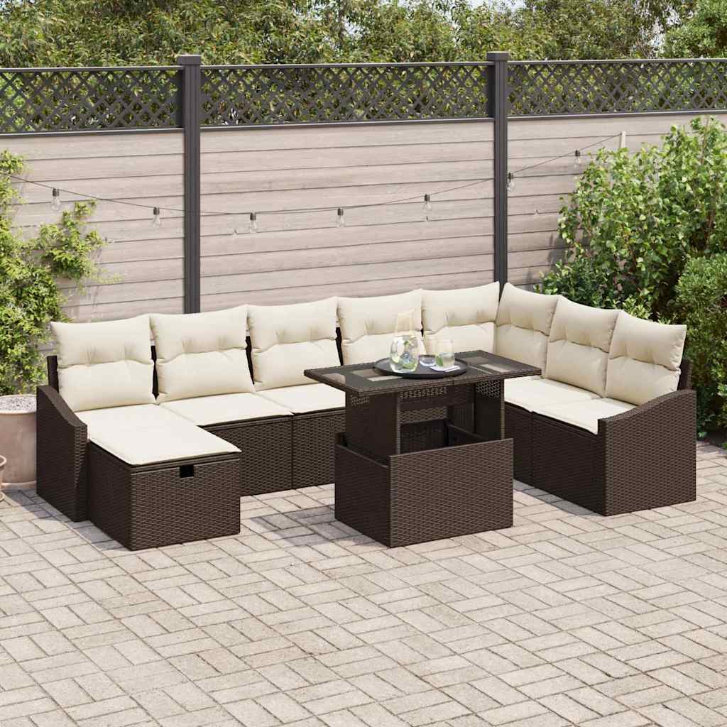 Set Divano da Giardino 9 pcs Marrone polyrattan