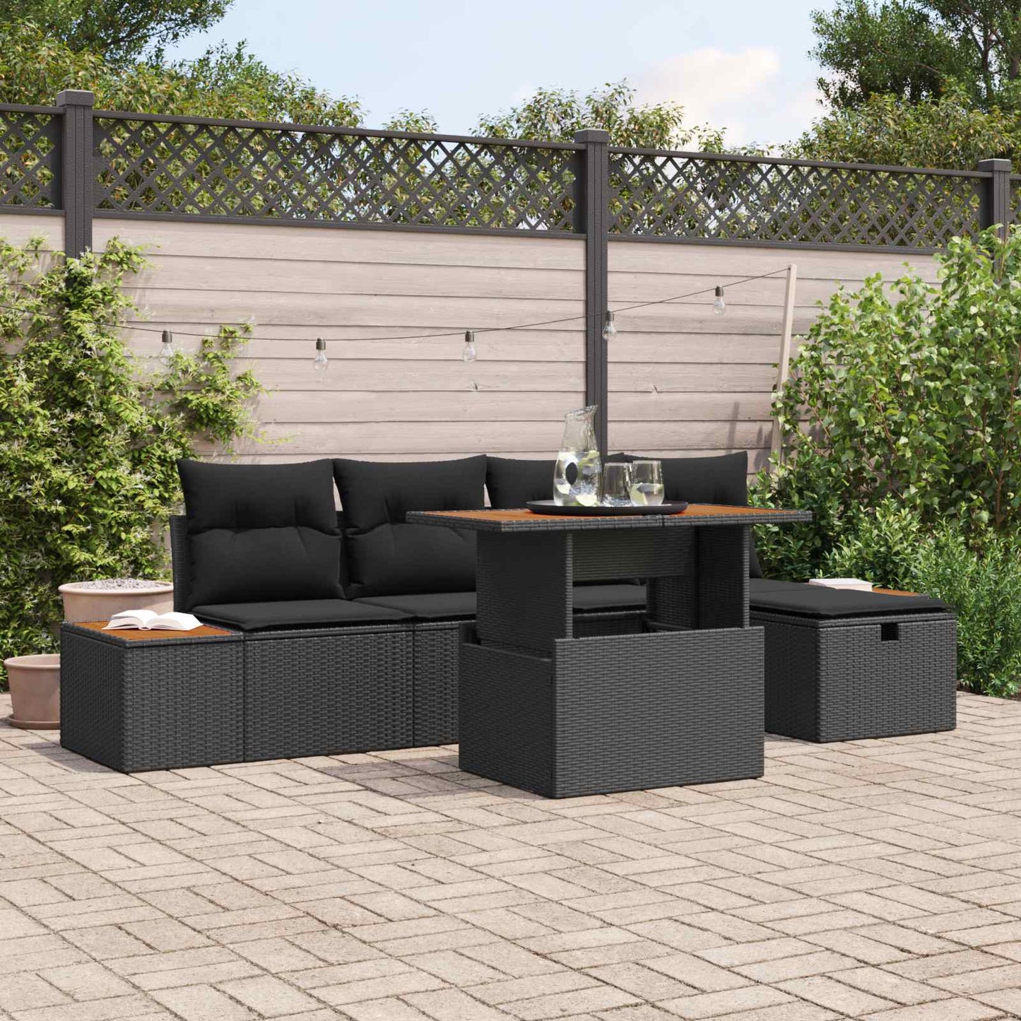 Set Divano da Giardino 6 pcs Nero polyrattan
