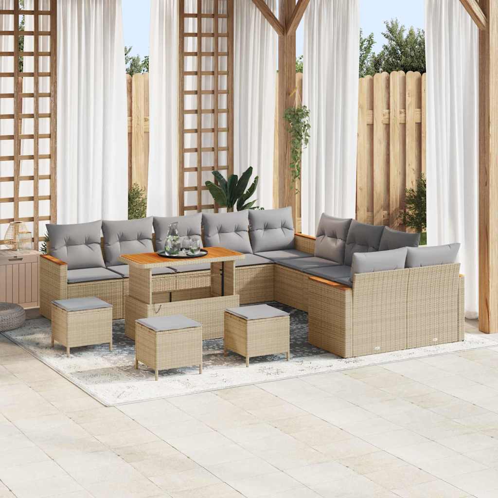 Set Divano da Giardino 14 pcs Beige polyrattan