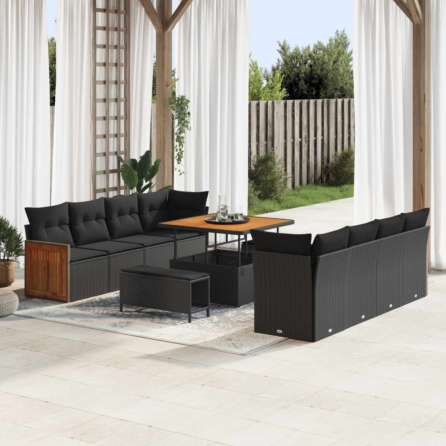 Set Divano da Giardino con cuscino 11 pcs Nero