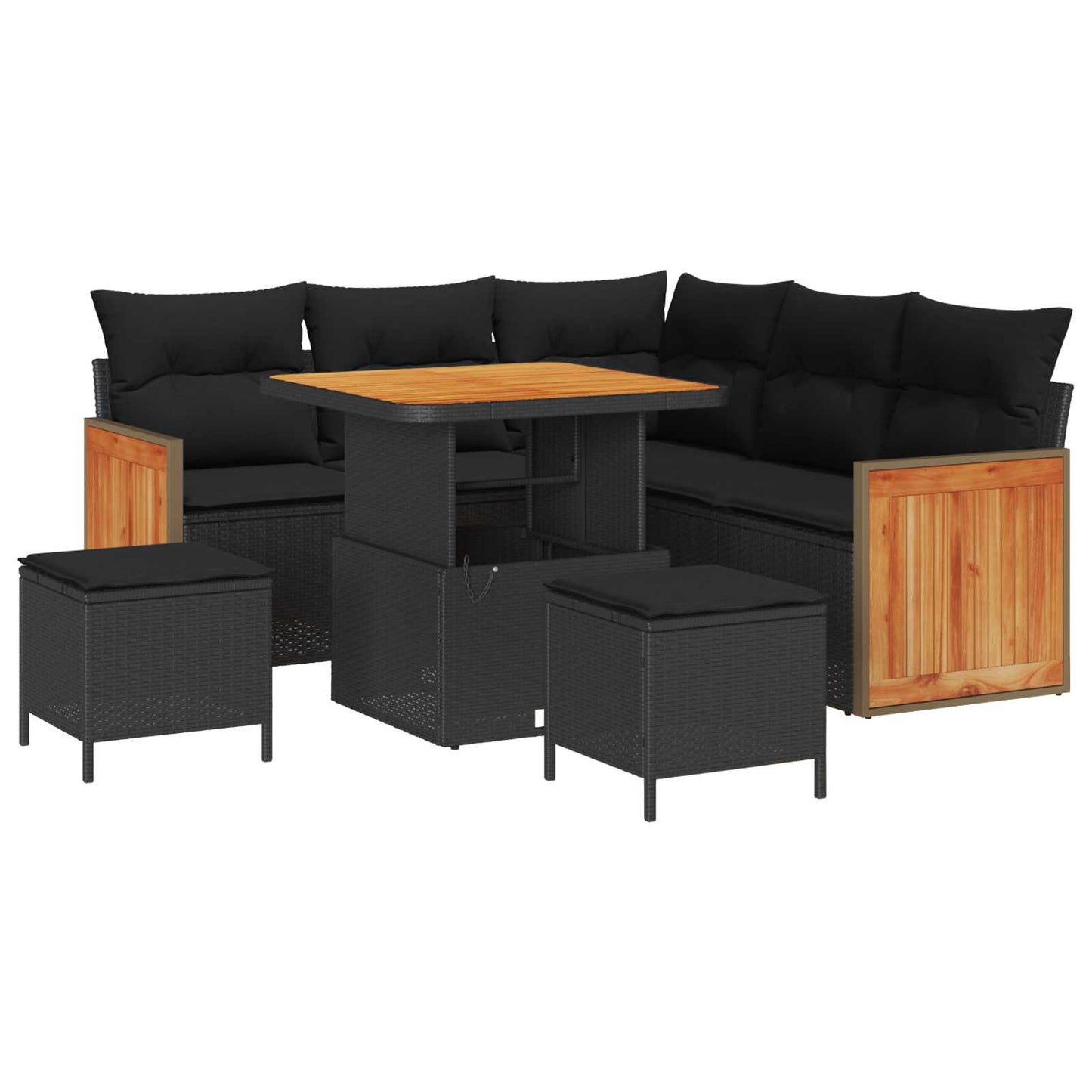 Set Divano da Giardino con cuscino 8 pcs Nero