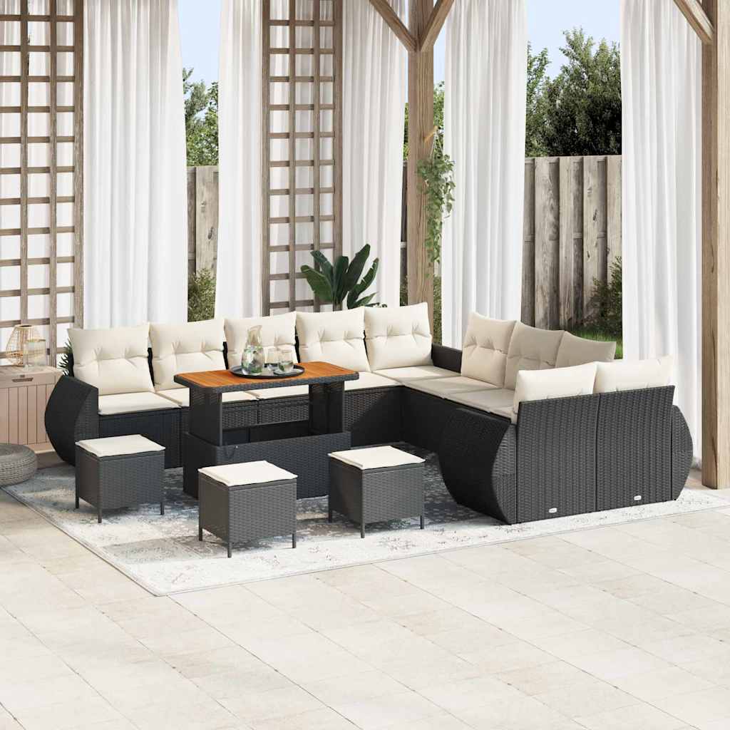 Set Divano da Giardino con cuscino 14 pcs Nero e Crema