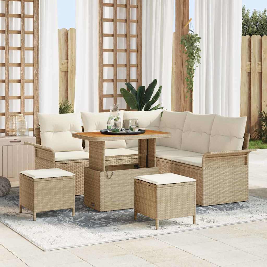 Set Divano da Giardino con cuscino 8 pcs Beige e Crema