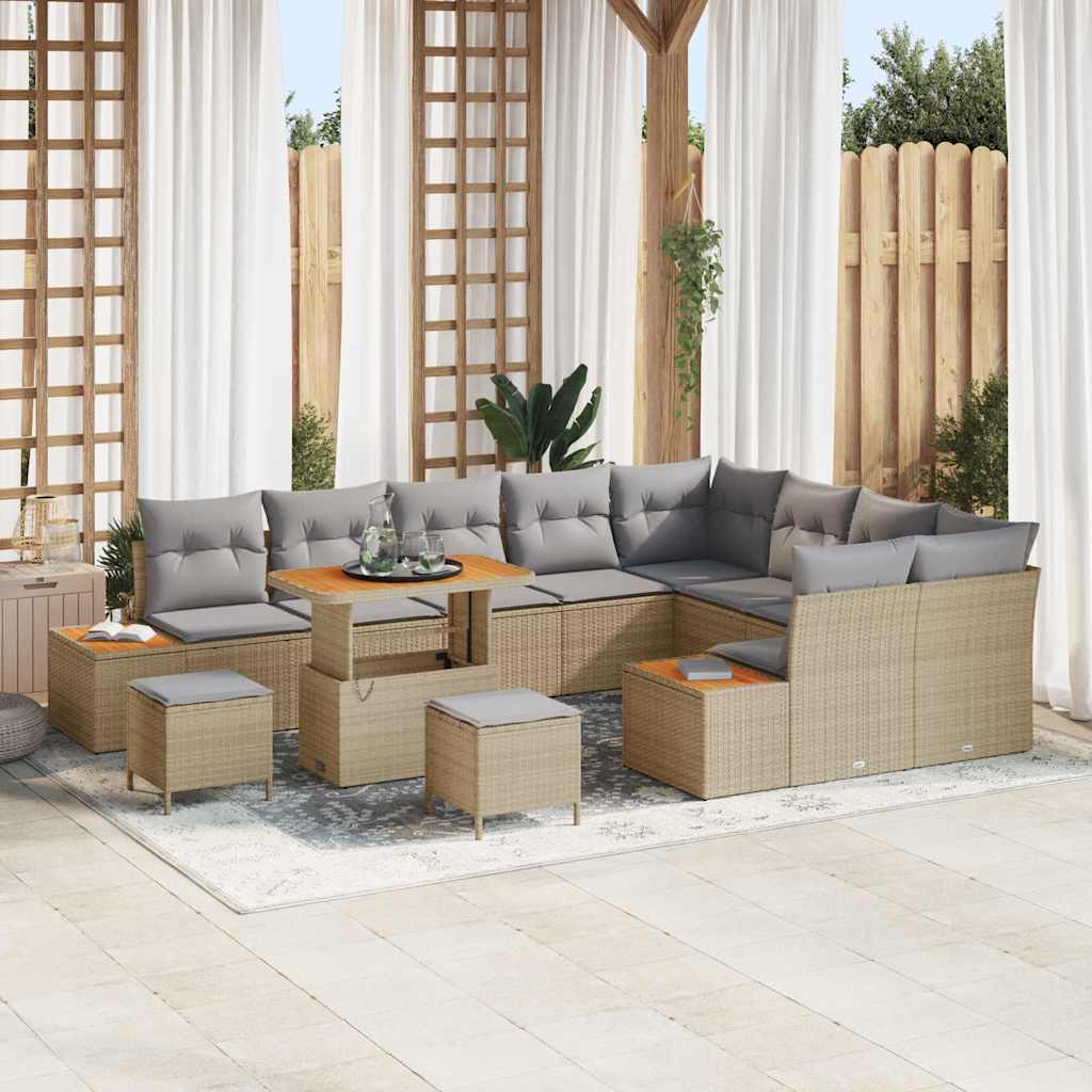 Set Divano da Giardino con cuscino 12 pcs Beige Poly Rattan