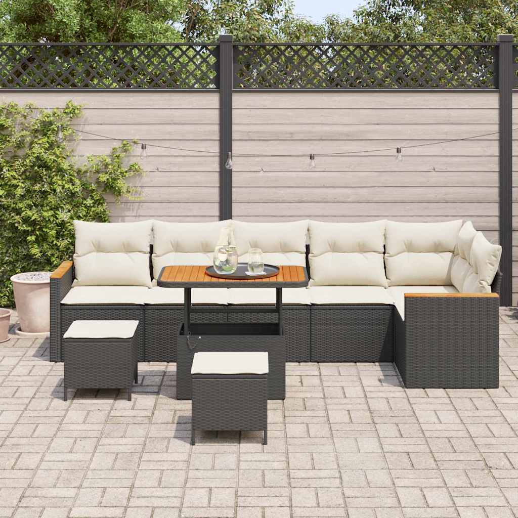 Set Divano da Giardino con cuscino Nero Poly Rattan