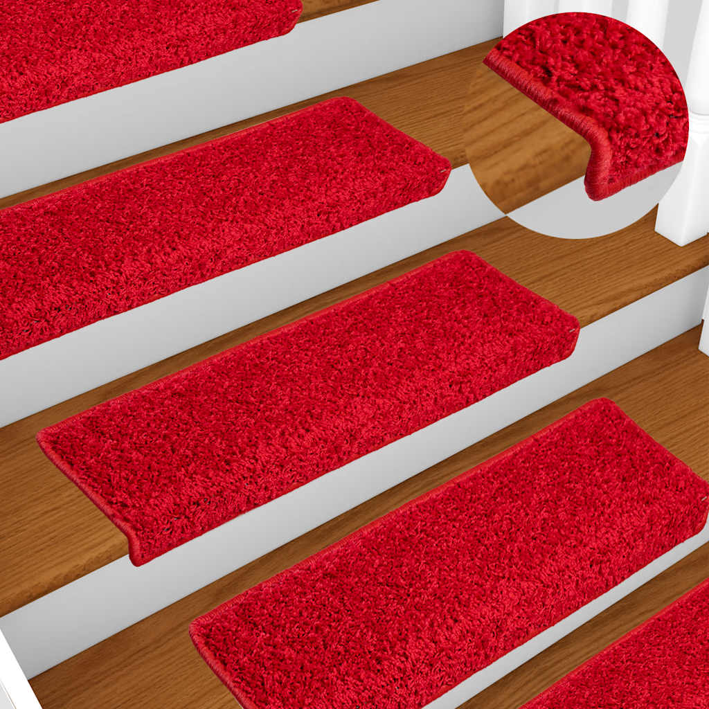 Tappetini per scale 20 pz 65x21x4 cm Rosso Bordo rettangolare