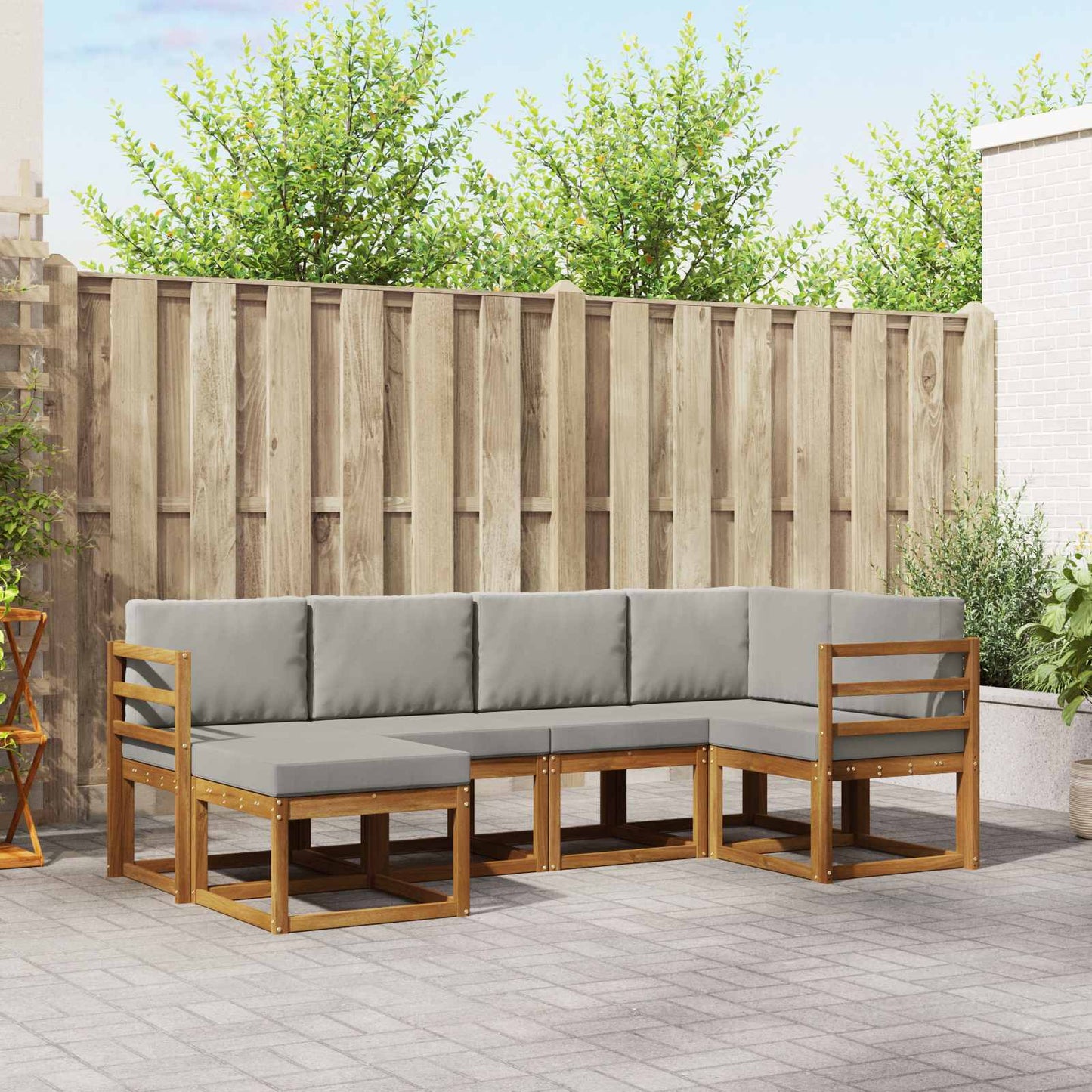 Set di divani con cuscino 6 pcs Grigio Naturale e Chiaro