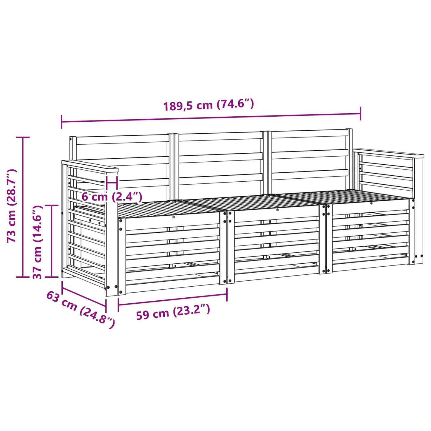Set divani 3 pcs Legno di Acacia Massello