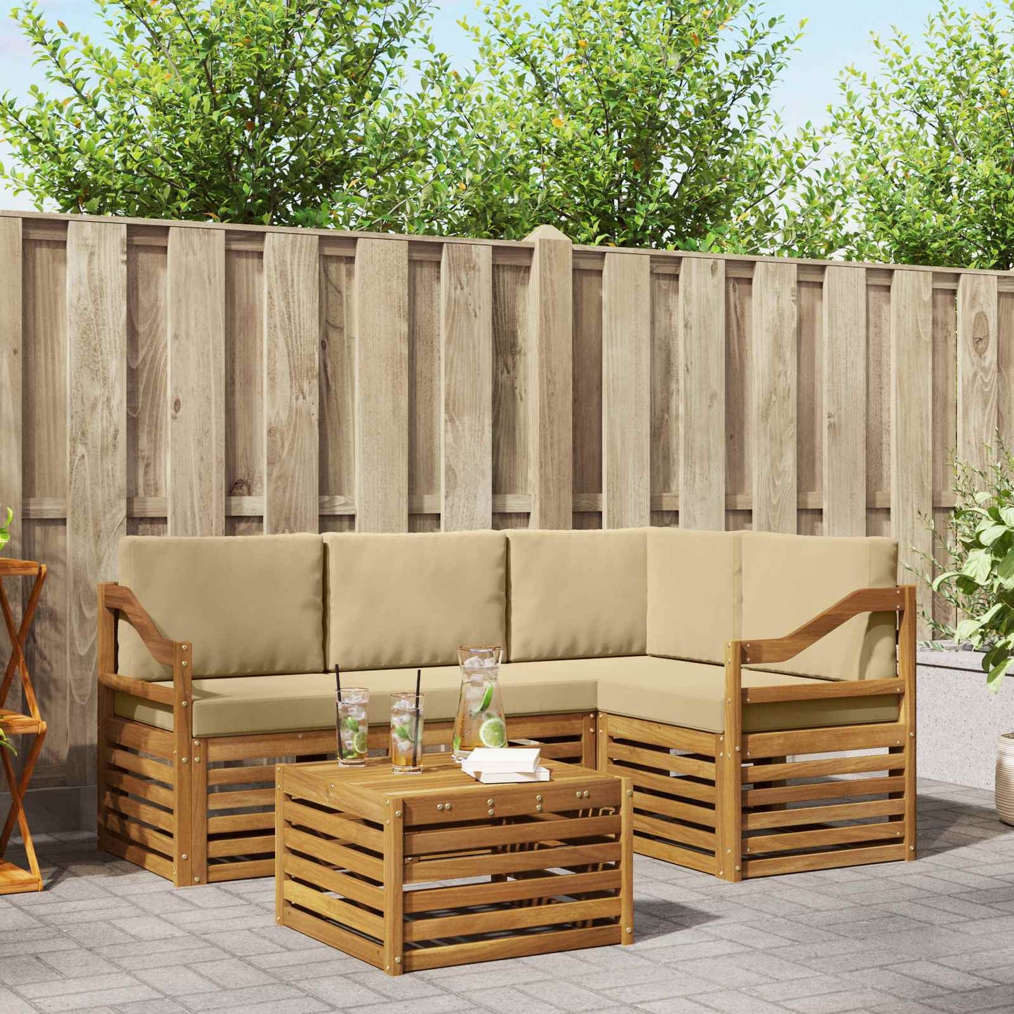 Set di Mobili 5 pcs Naturale e Beige Legno multistrato