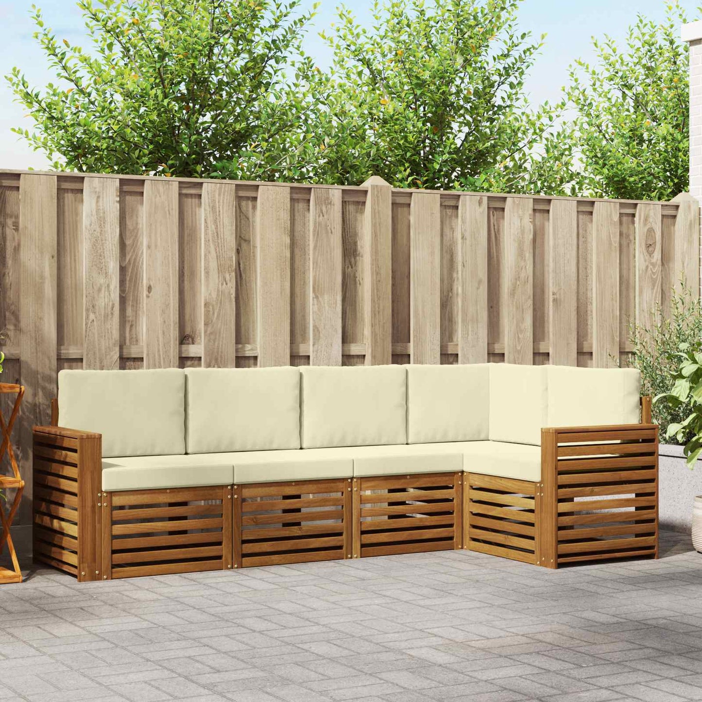 Set divani 5 pcs Naturale e Crema Legno di Acacia Massello