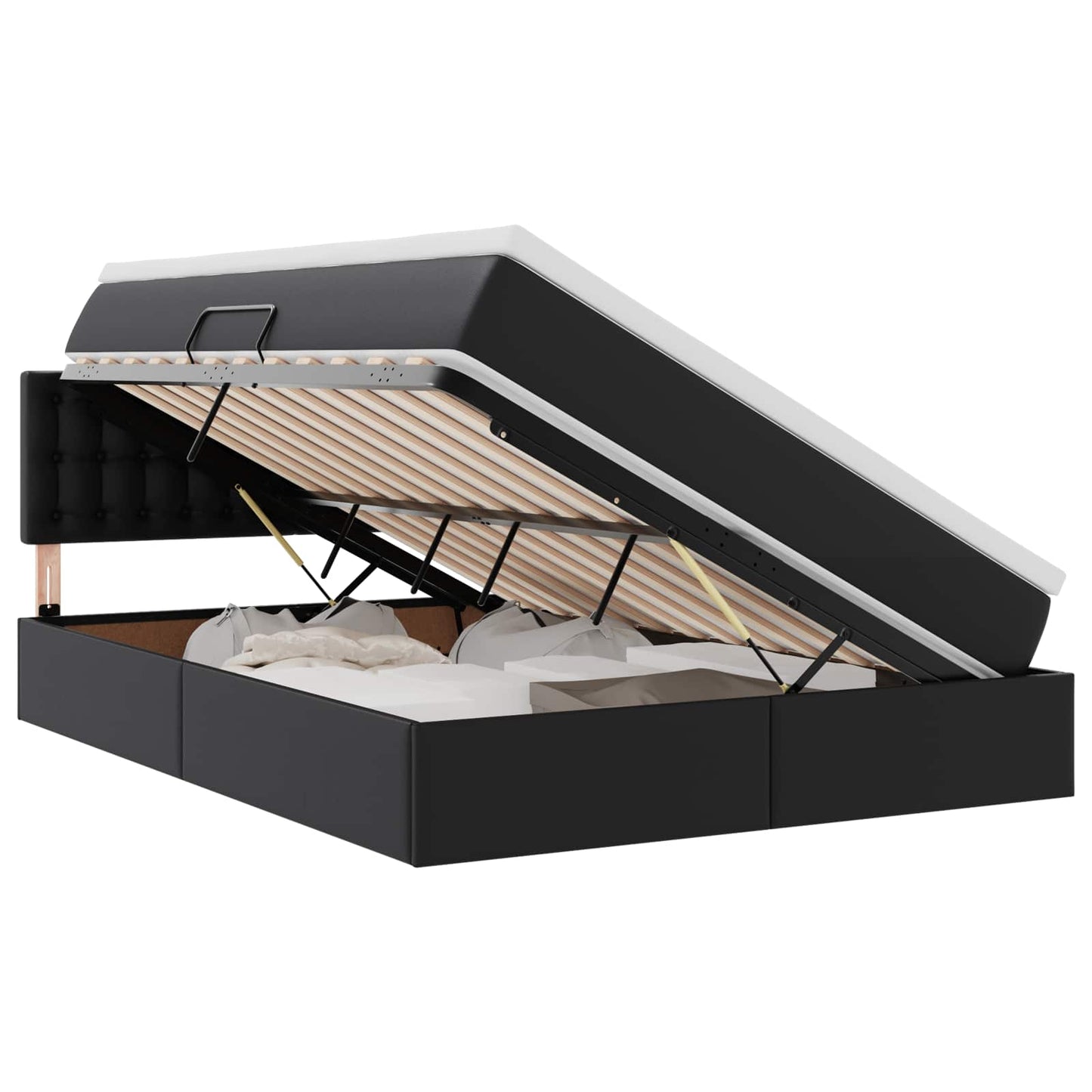 Letto con contenitore e LED Nero 140 x 190 cm Pelle Sintetica