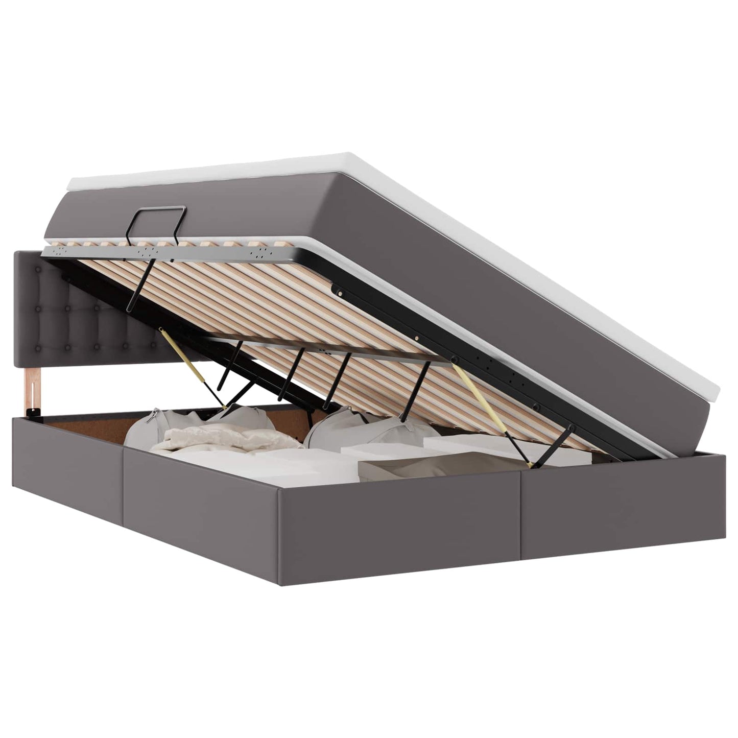 Letto con contenitore e LED Grigio 140 x 190 cm Pelle Sintetica