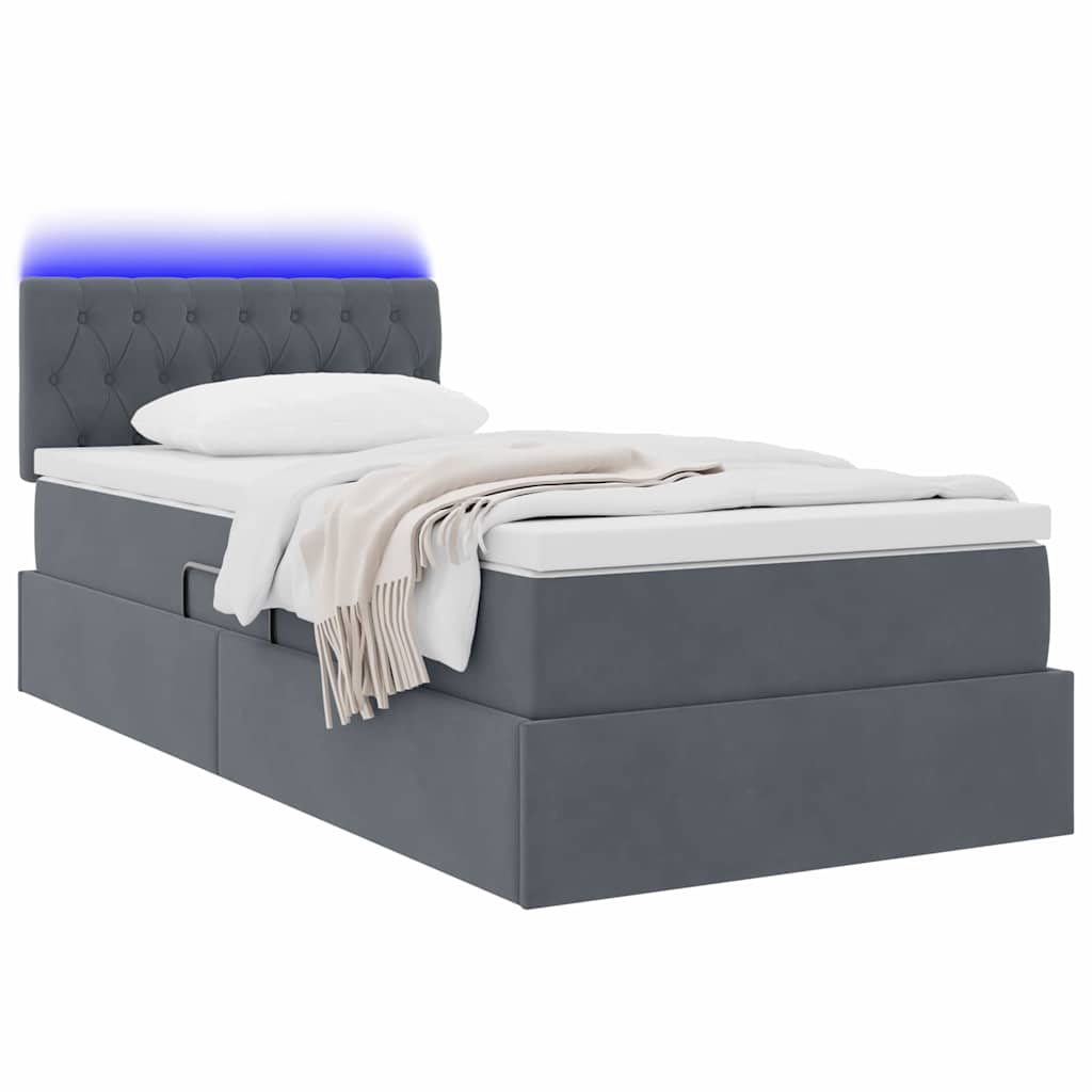 Letto con contenitore e LED Grigio scuro 100 x 200 cm Velluto