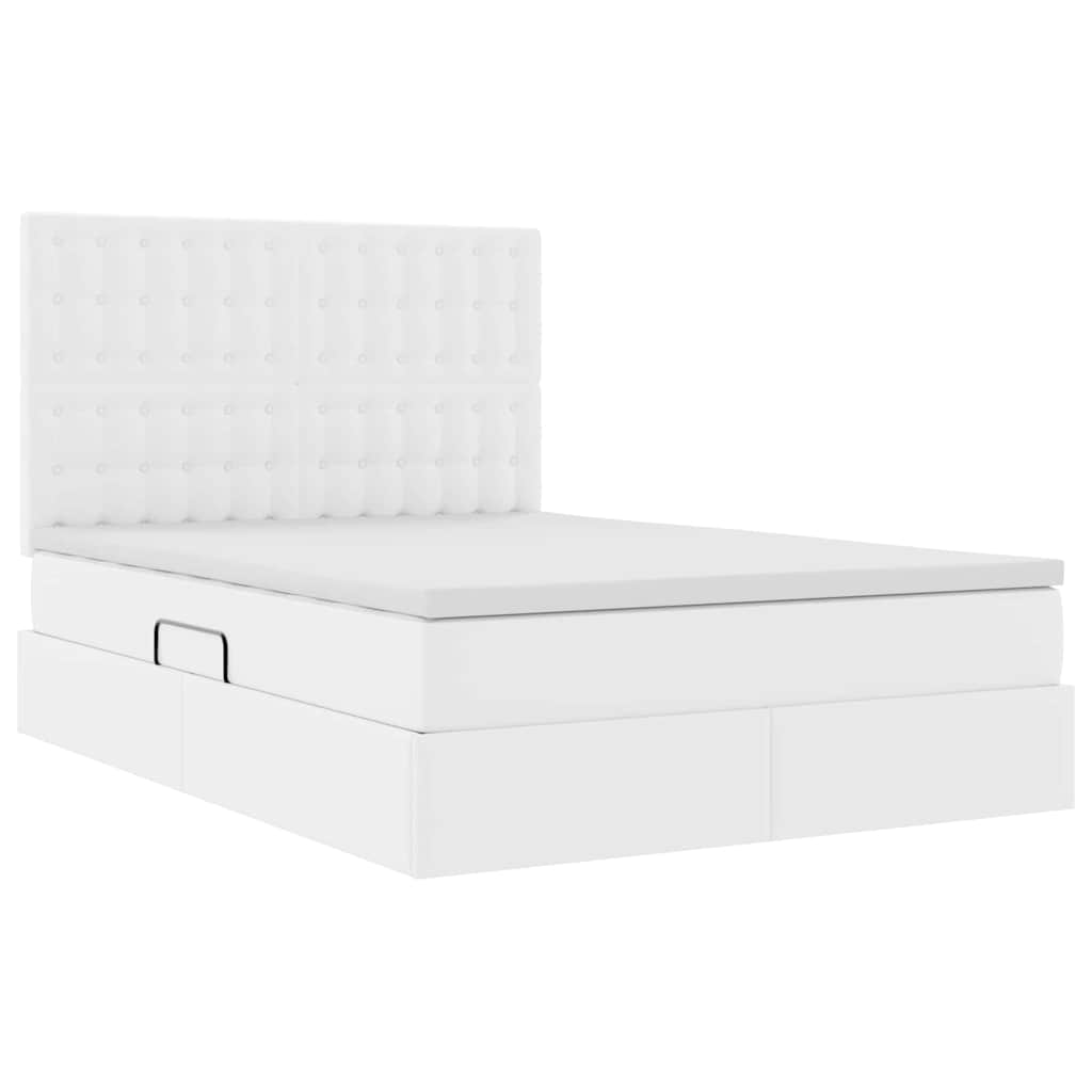 Letto con Contenitore Bianco Puro 140 x 190 cm Pelle Sintetica