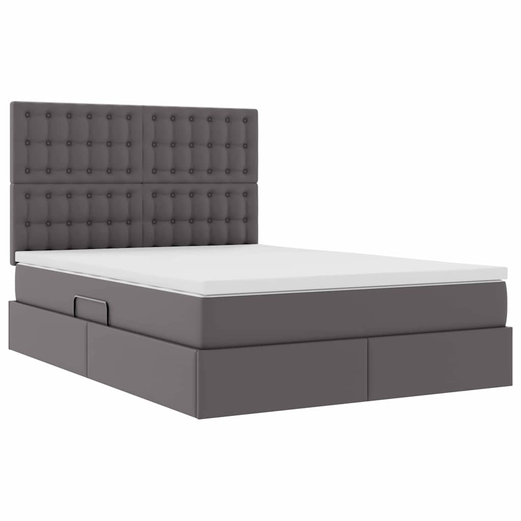 Letto con Contenitore Grigio 140 x 200 cm Pelle Sintetica