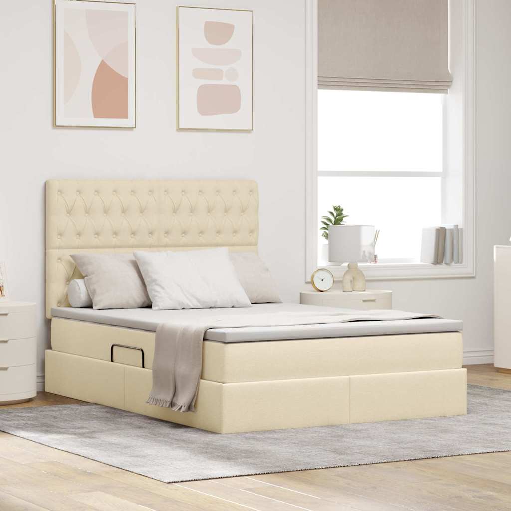 Letto con contenitore e materasso Crema 140 x 200 cm Poliestere
