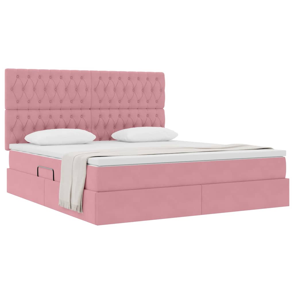 Letto con contenitore e materasso Rosa 160 x 200 cm Velluto