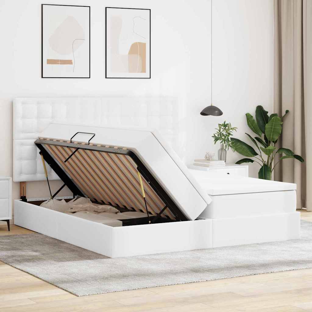 Letto con contenitore e materasso Bianco Puro 200 x 200 cm