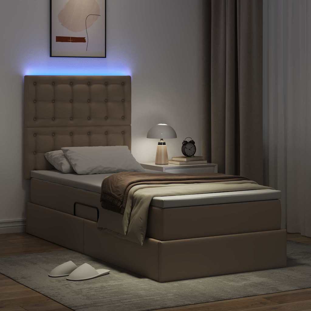Letto con contenitore e LED con led Cappuccino 100 x 200 cm