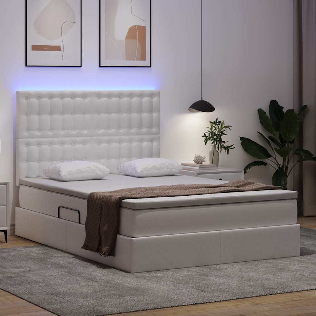 Letto con contenitore e LED con led Bianco Puro 140 x 190 cm