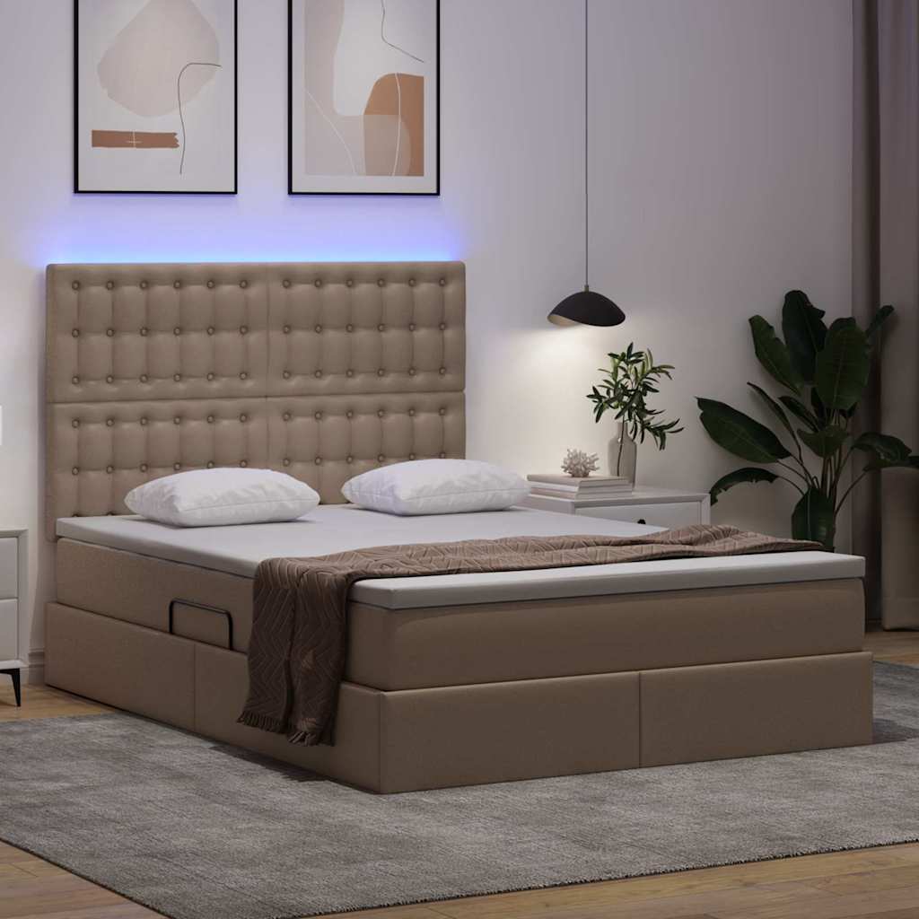 Letto con contenitore e LED con led Cappuccino 140 x 190 cm