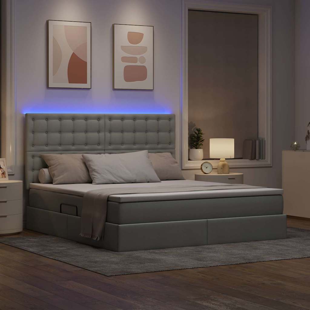 Letto con contenitore e LED con led Grigio chiaro 160 x 200 cm
