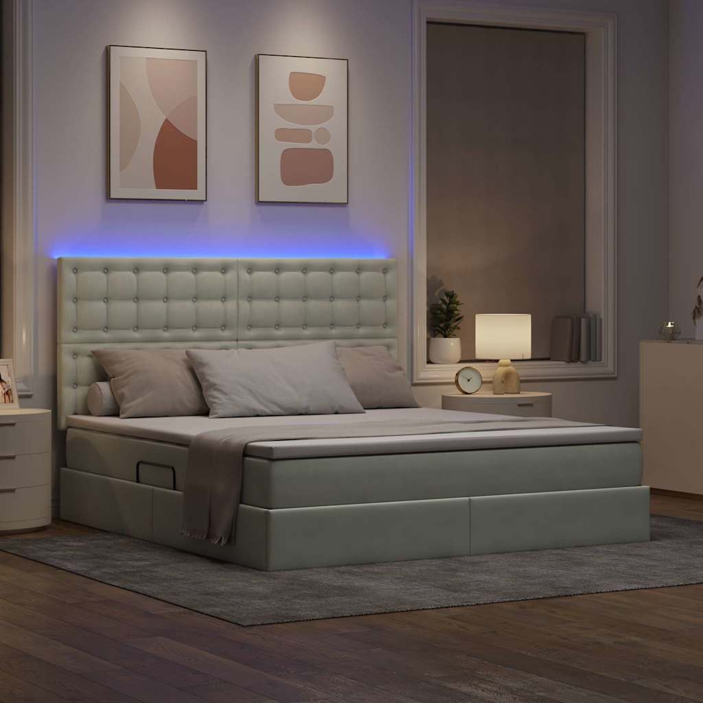 Letto con contenitore e LED Grigio chiaro 160 x 200 cm Velluto