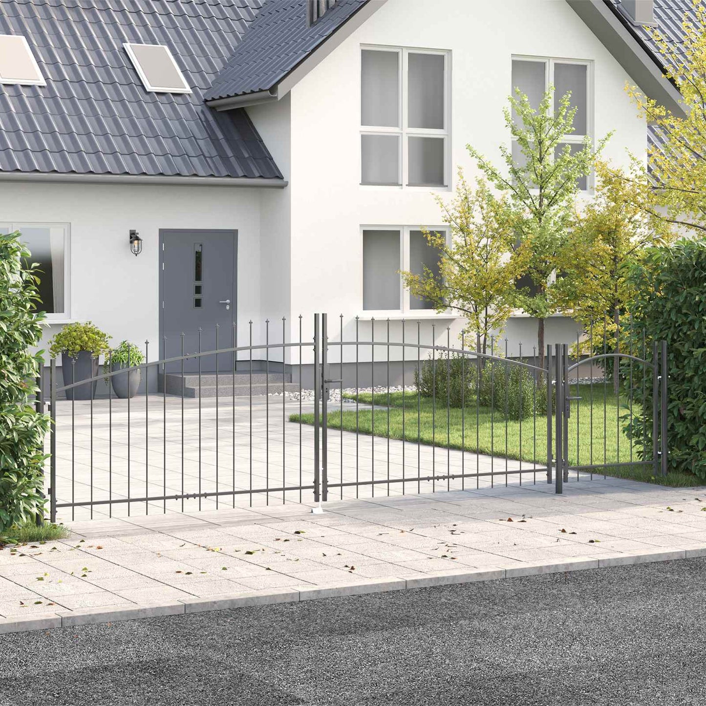 Cancello da giardino con blocco Grigio 125 x 500 cm Acciaio