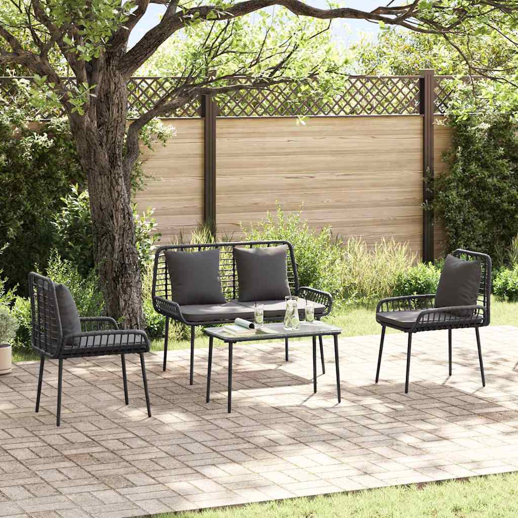 Set da Pranzo per Giardino 3 pcs Nero e antracite polyrattan
