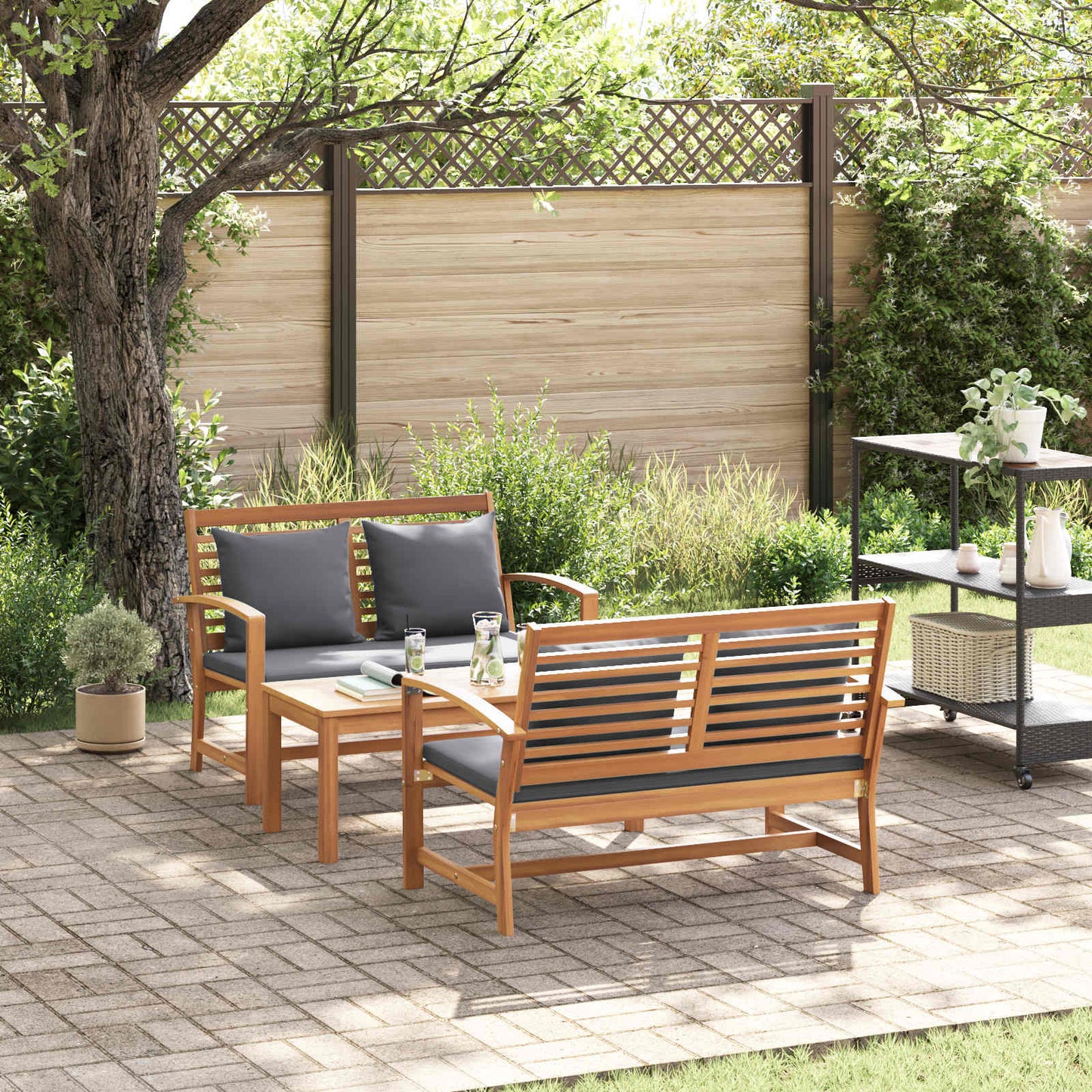 Set Divano da Giardino 3 pcs Naturale Legno di teak solido