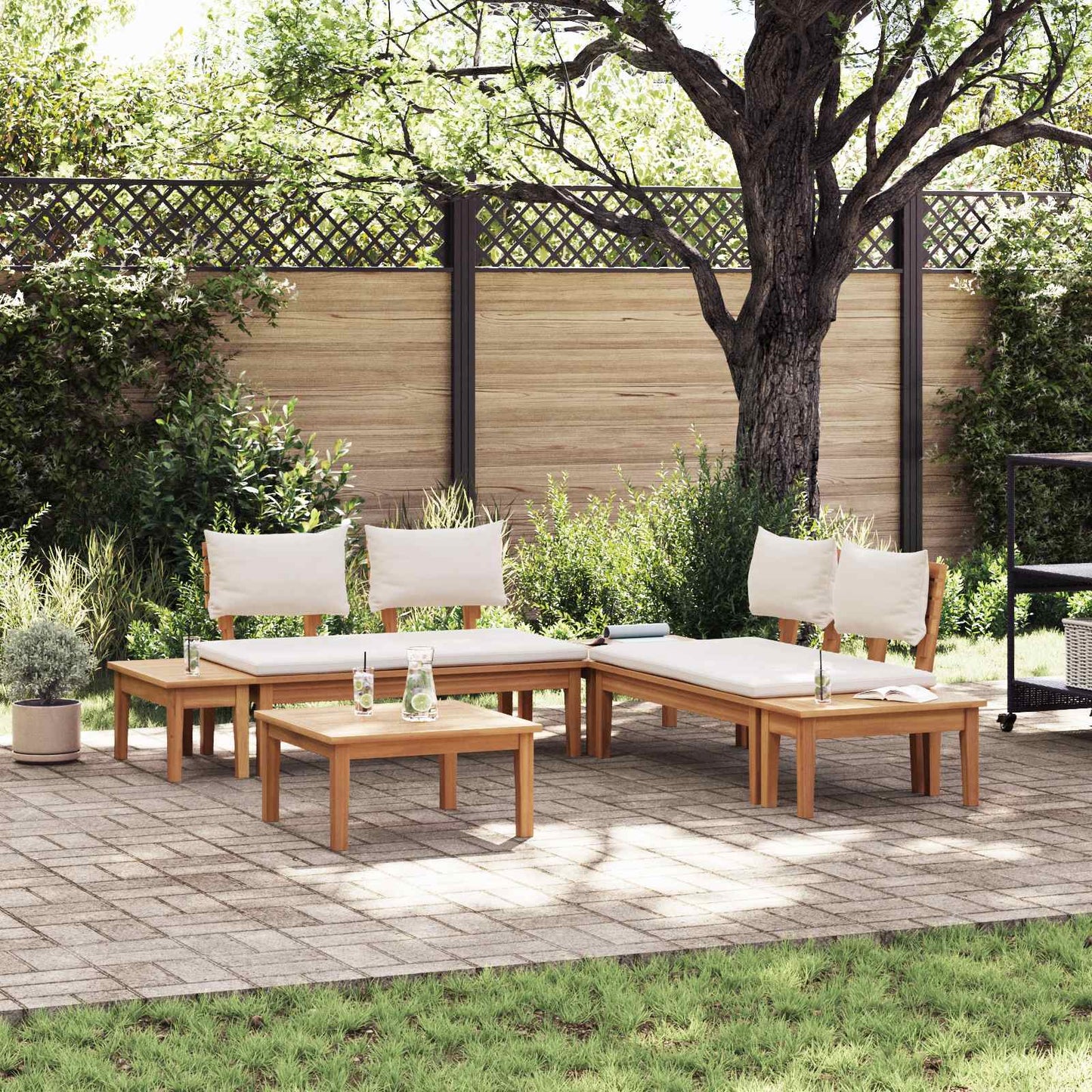 Set Divano da Giardino 3 pcs Marrone e Crema