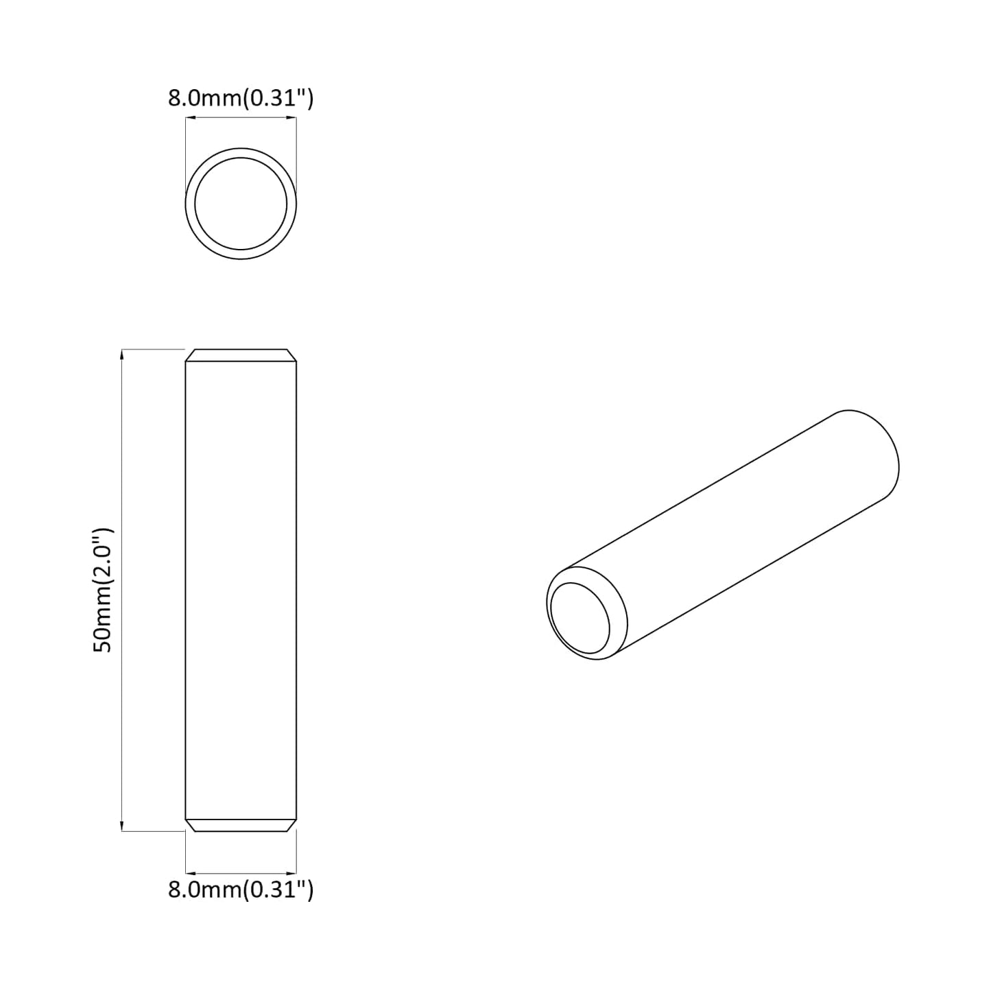 Dowel in legno 2 pcs Marrone Ø8 x 50 mm Legno massello