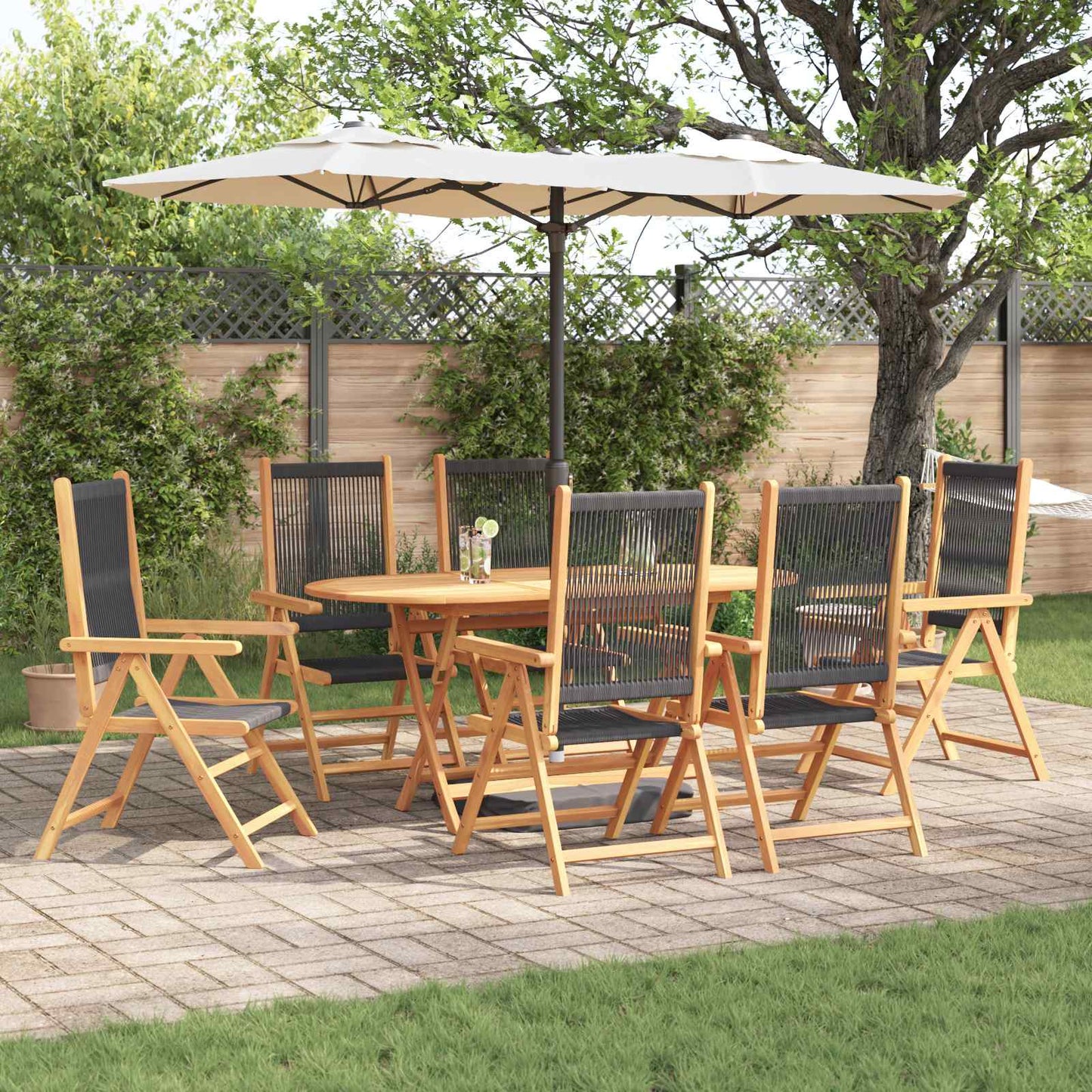 Set da Pranzo per Giardino 7 pcs Nero Legno di Acacia Massello