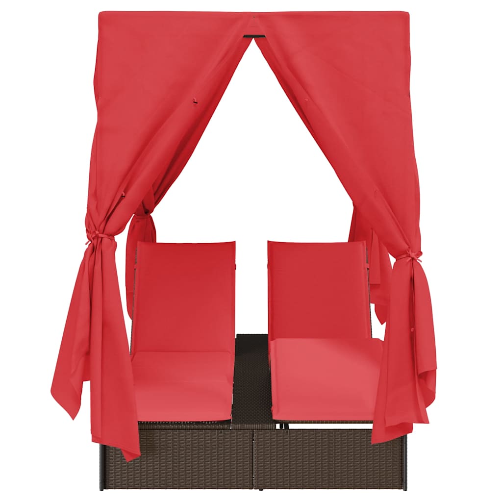 Lettino da sole doppio Rosso 205 x 129 x 200 cm polyrattan