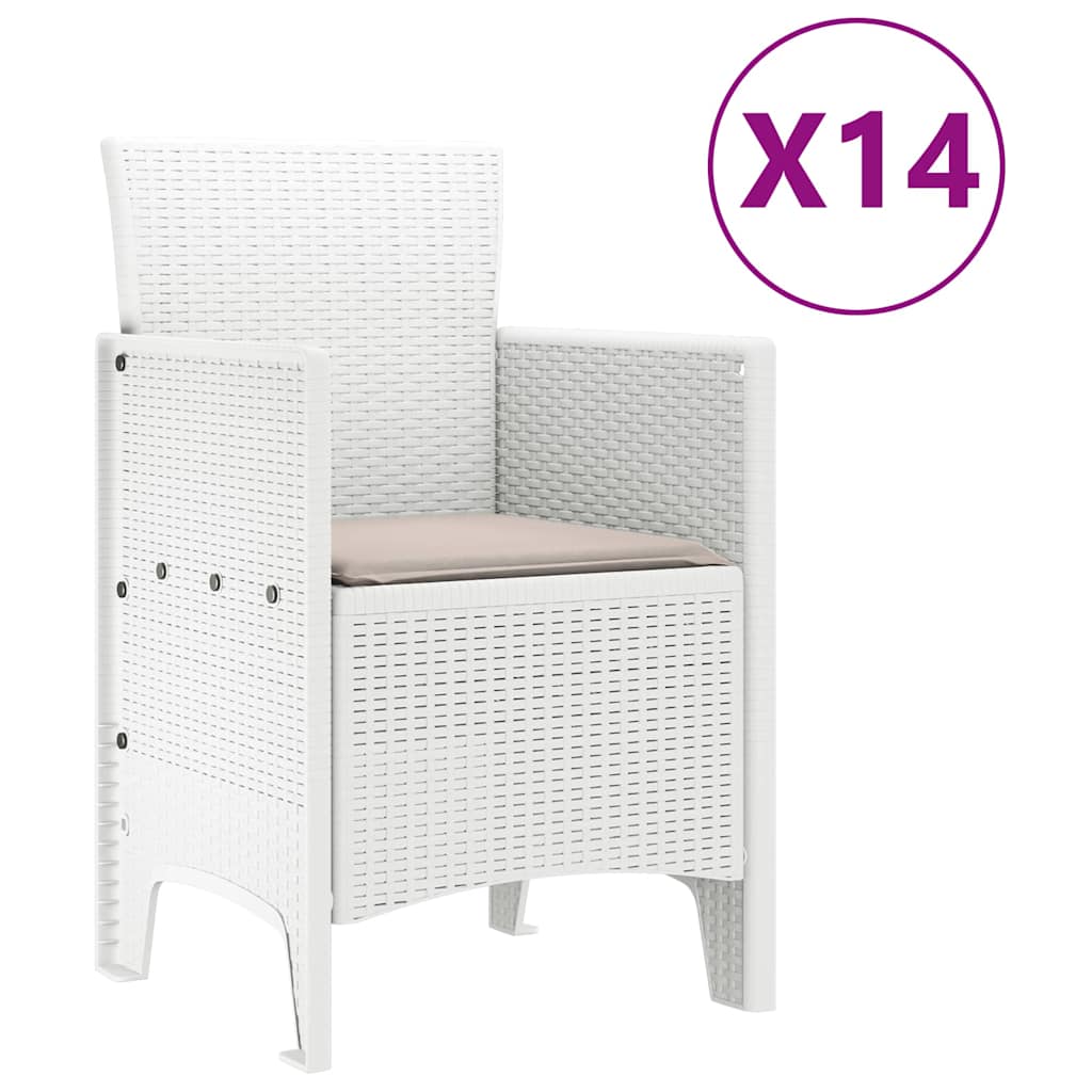 Set da Pranzo per Giardino 15 pcs Bianco Rattan Polt