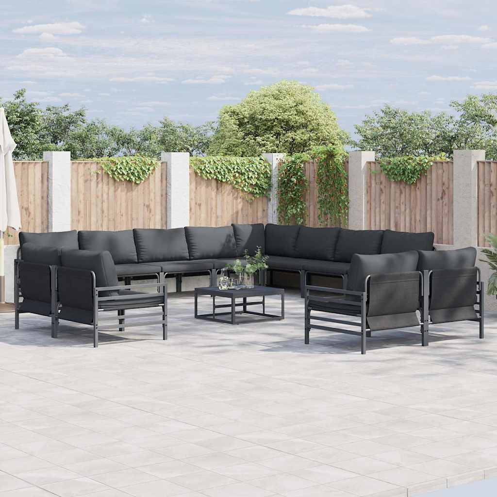 Set Divano da Giardino con cuscino 12 pcs Nero Acciaio