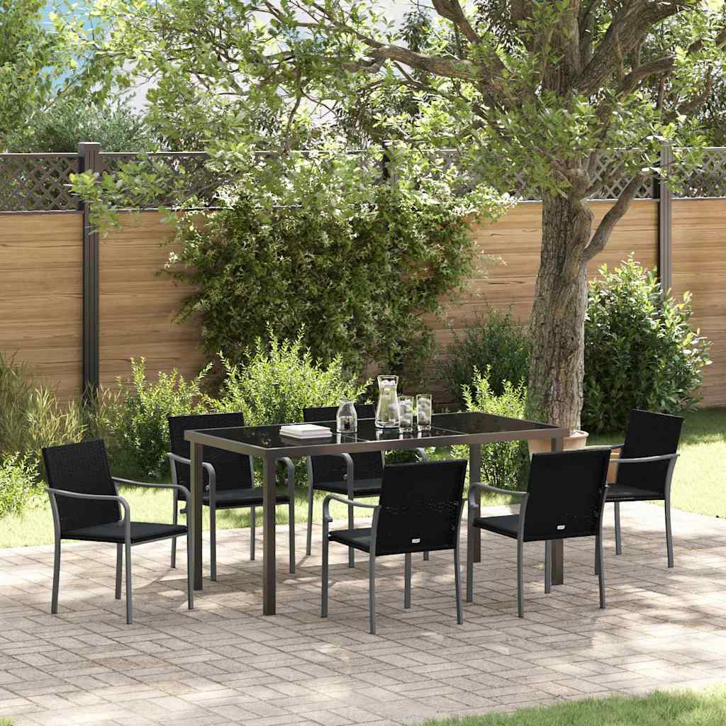 Set da Pranzo per Giardino 7 pcs Nero e Grigio Rattan in PE