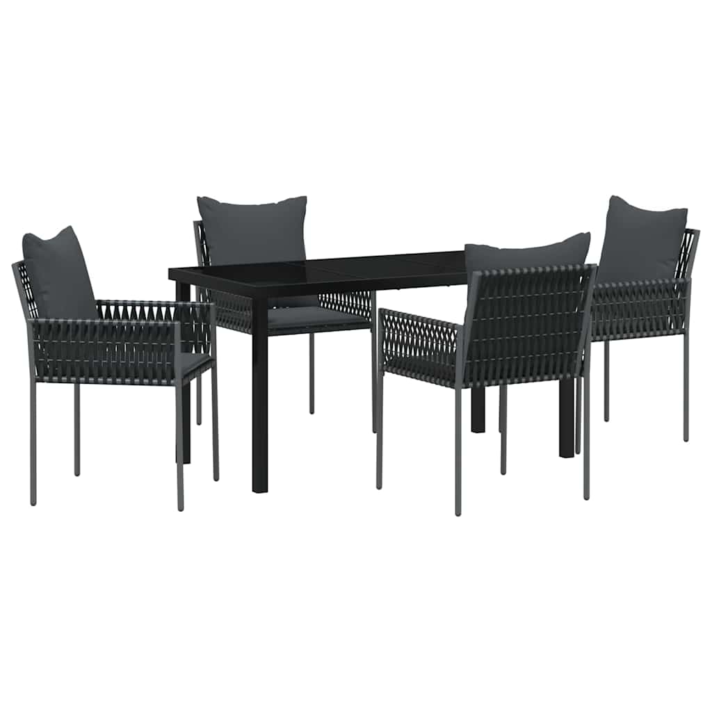 Set da Pranzo per Giardino 5 pcs Nero e Grigio Rattan in PE