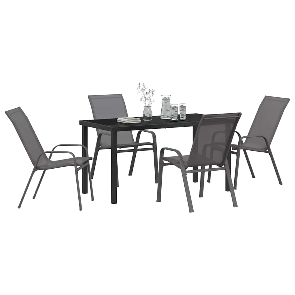 Set da Pranzo per Giardino 5 pcs Grigio e Nero