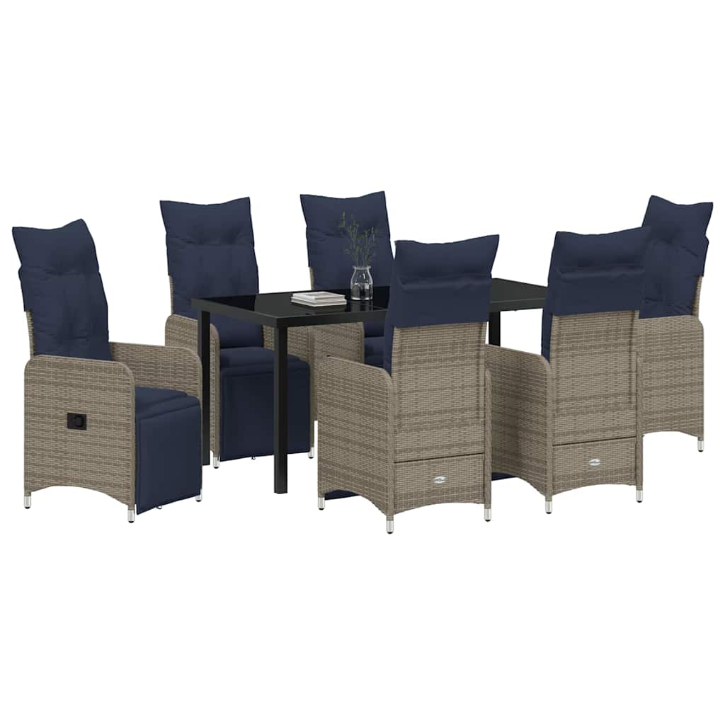 Set di tavolo e sedie con cuscino 7 pcs Grigio Rattan in PE