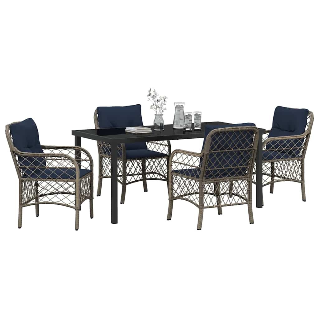 Set da Pranzo per Giardino 5 pcs Grigio e Nero Rattan